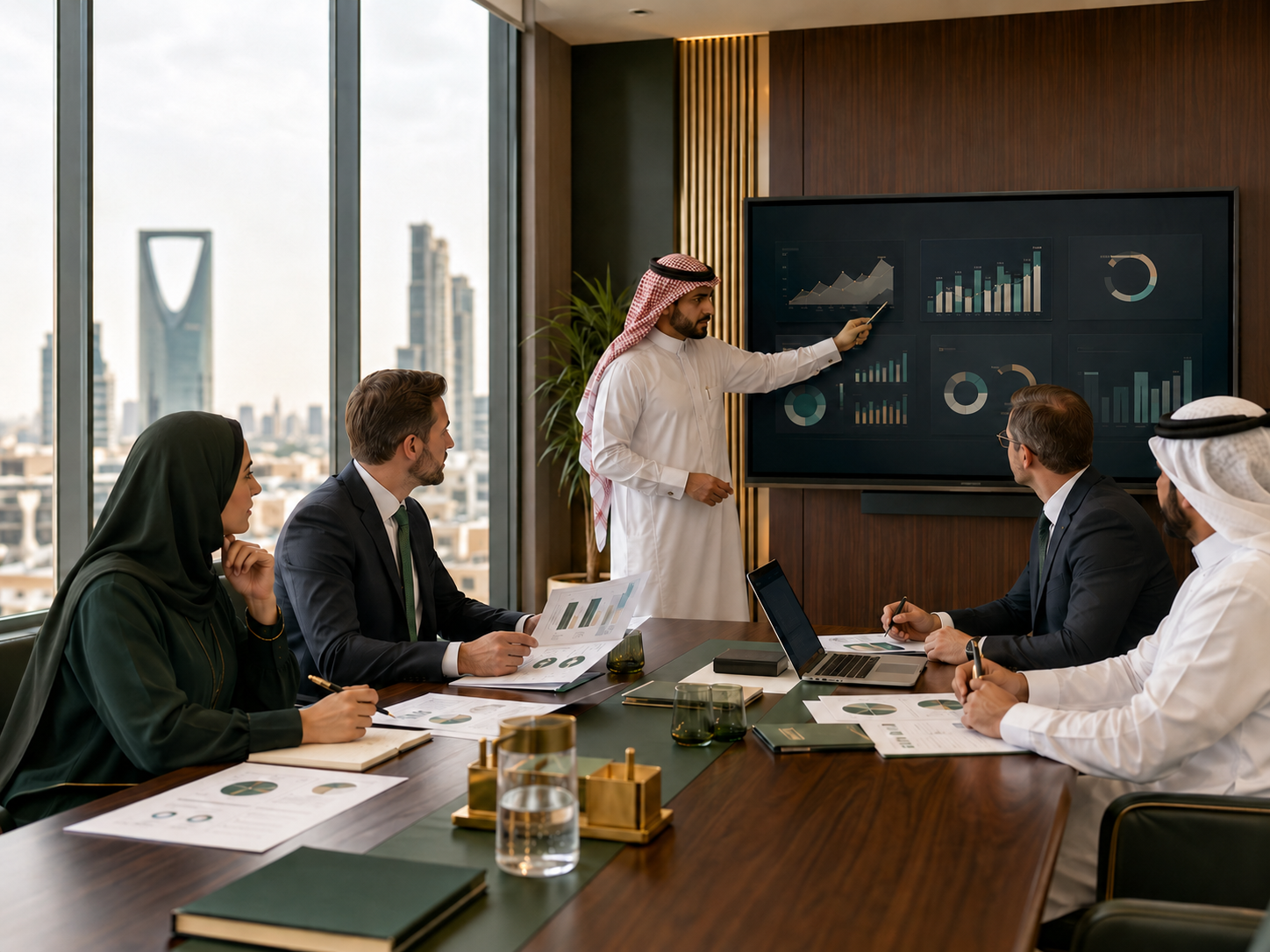 فريق استشارات مالية في اجتماع أعمال